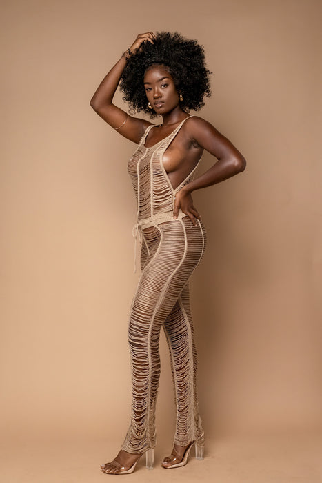 Caught Up Crochet Jumpsuit - Mocha